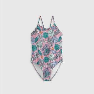 New Quince Tropical Print Kids One Piece Swimsuit girls 10